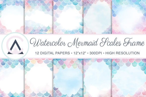 Download Watercolor Mermaid Scales Frame Papers - Mermaid Collection