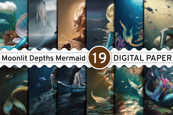 Download Moonlit Depths Mermaid Digital Papers - Mermaid Collection