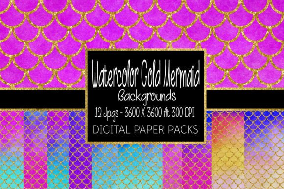 Download Watercolor Gold Mermaid Backgrounds - Mermaid Collection