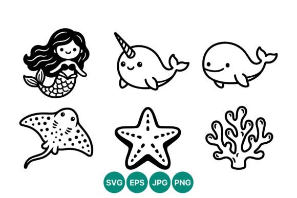 Download Cute Mermaid Narwhal Whale Starfish - Mermaid Collection