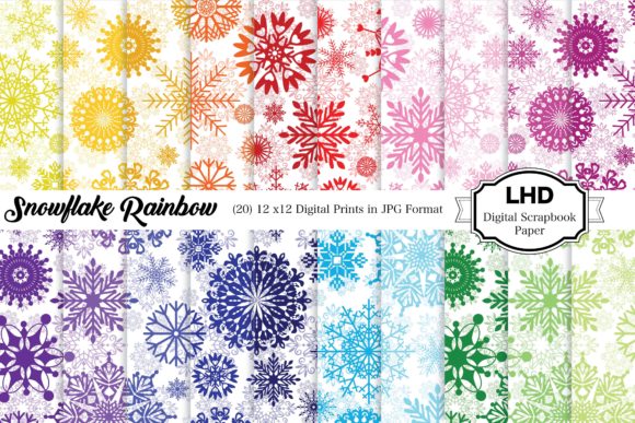 Download Digital Paper Snowflake Rainbow Patterns - Snow Collection
