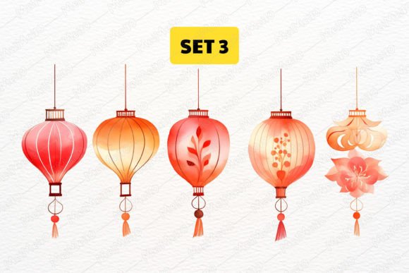 Download Watercolor Oriental Lantern Clipart Set - Oriental Collection