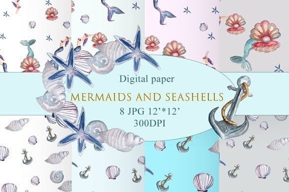 Download Seashell and Mermaids Pattern - Mermaid Collection
