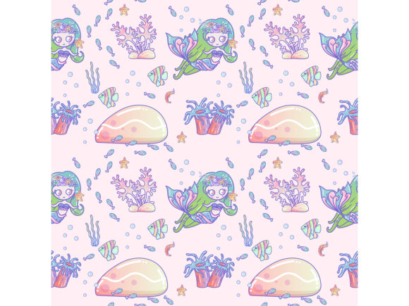 Download Cute Pattern with Mermaids and Jellyfish - Mermaid Collection