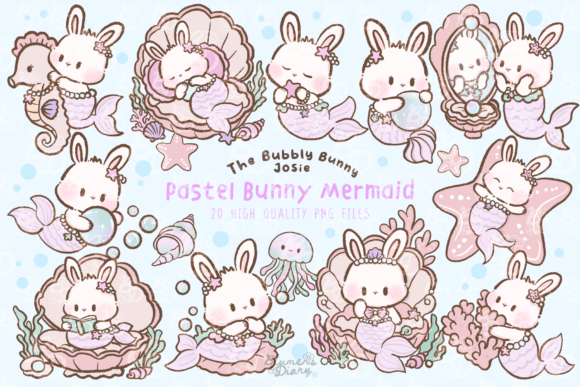 Download Kawaii Pastel Bunny Mermaid Clipart - Mermaid Collection