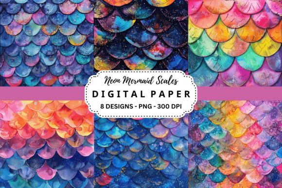 Download Neon Mermaid Scales Digital Paper - Mermaid Collection