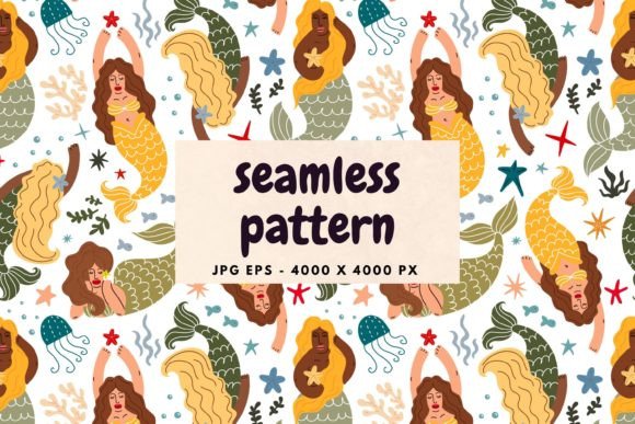 Download Mermaids Seamless Pattern - Mermaid Collection