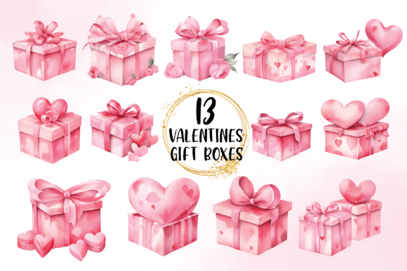 Download Watercolor Valentines Gift Boxes Clipart - Valentines gift Collection