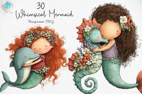Download Whimsical Mermaid Clipart Bundle - Mermaid Collection