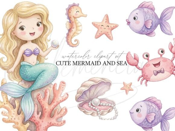 Download Cute Mermaid Clipart PNG Bundle - Mermaid Collection