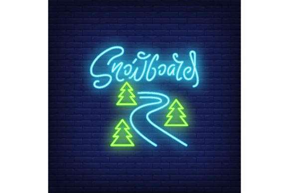 Download Snowboard Curves Neon Sign. Ski Slope Be - Snow Collection