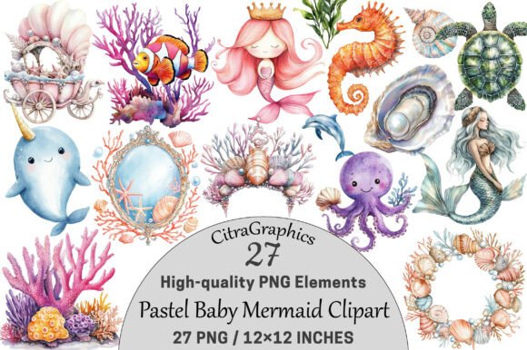 Download Watercolor Pastel Baby Mermaid Clipart - Mermaid Collection